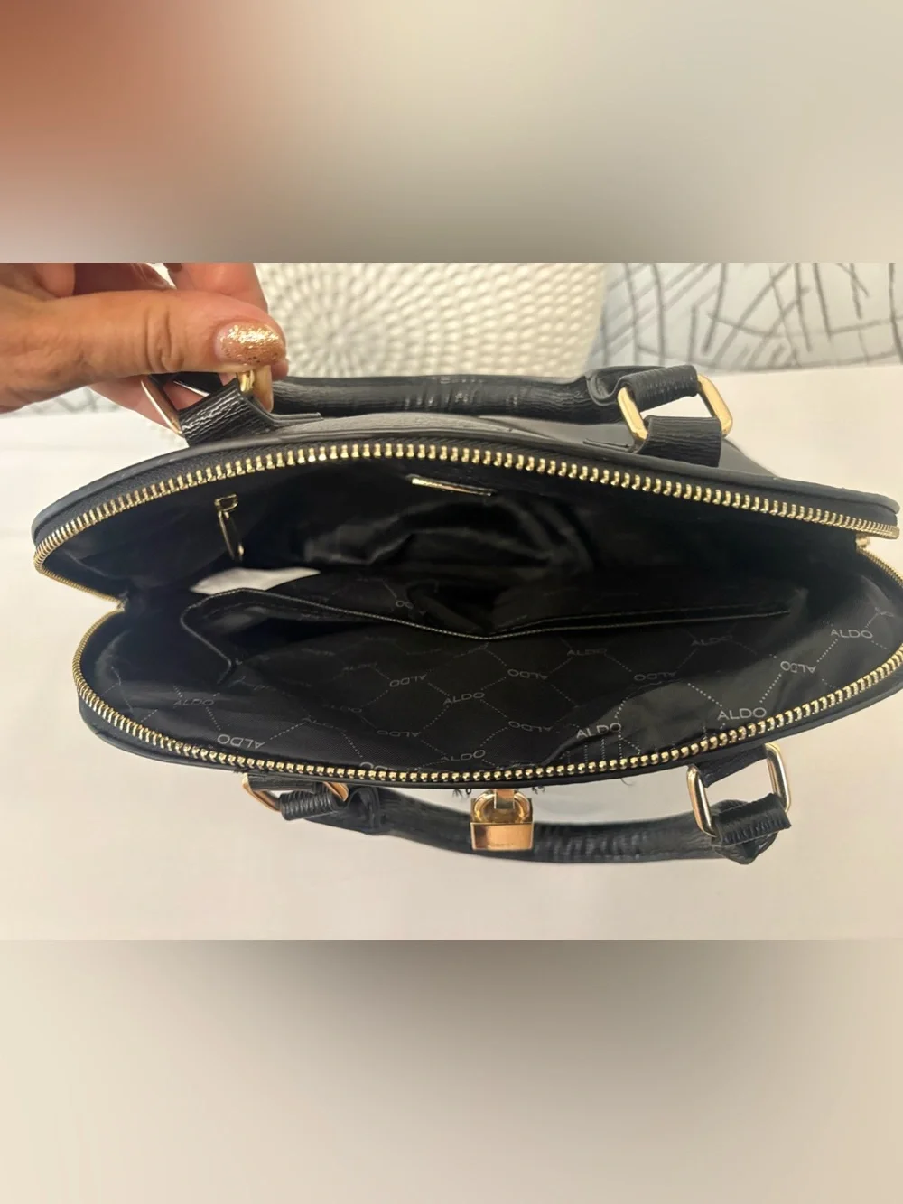 Aldo Black Satchel with Gold Lock Hardware